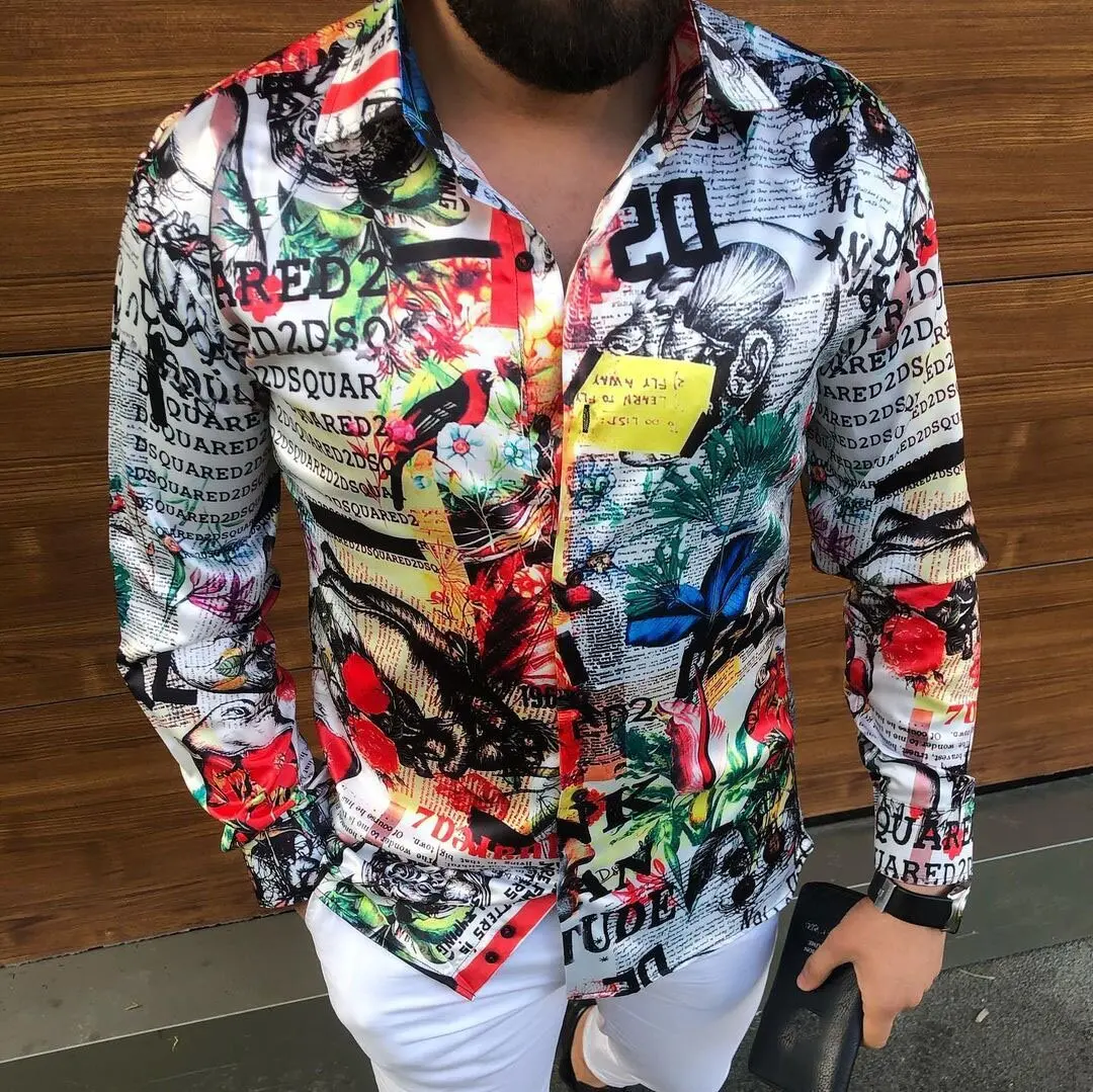 

2021 Hot Sale Men Shirt Men's Clothing Autumn Letter Print Fashion Casual Shirt Single-Breasted Cardigan Long Sleeve Men's Shirt