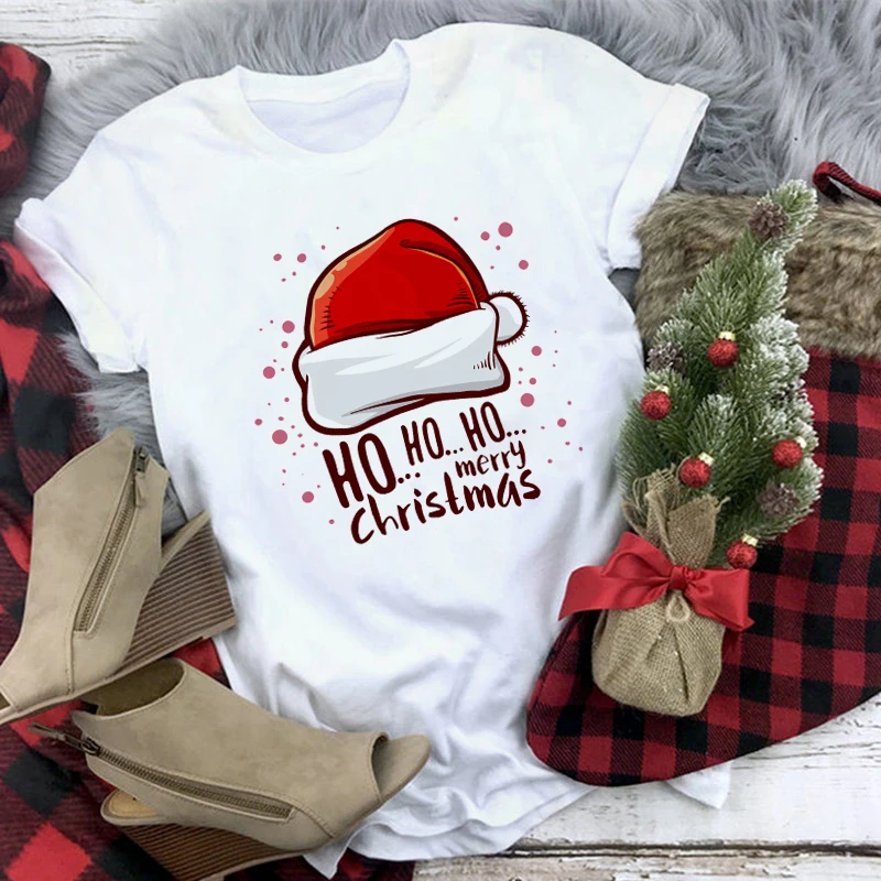 

Suitable All Seasons Cute Ladies T Shirt Women's Fashion Christmas Harajuku Short Sleeve T-shirt White Santa Tshirt Tops 2020