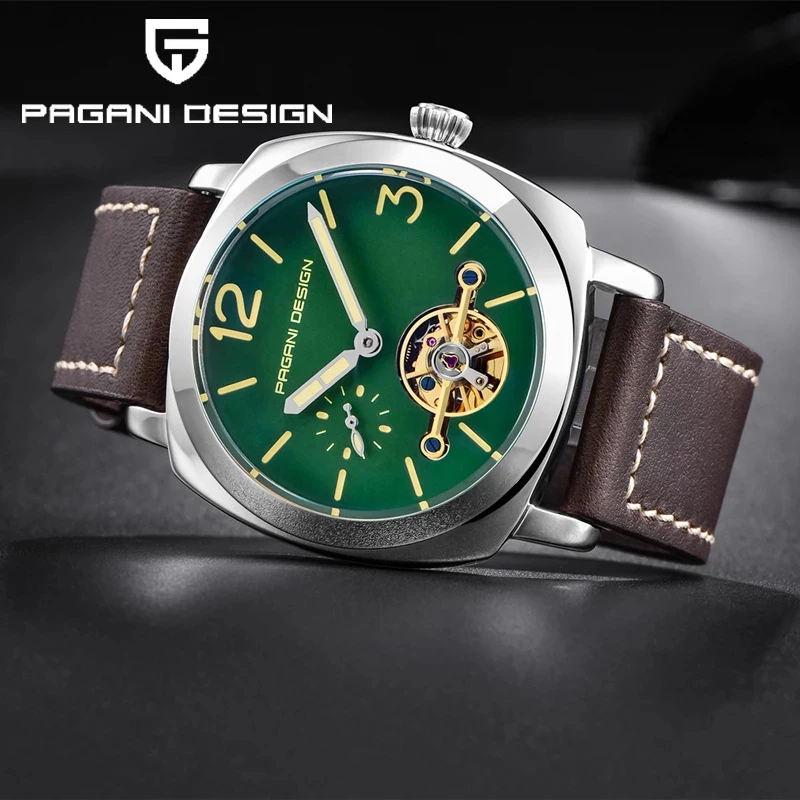 

Часы PAGANI Design Мужские механические, брендовые автоматические повседневные модные часы с кожаным ремешком и турбийоном