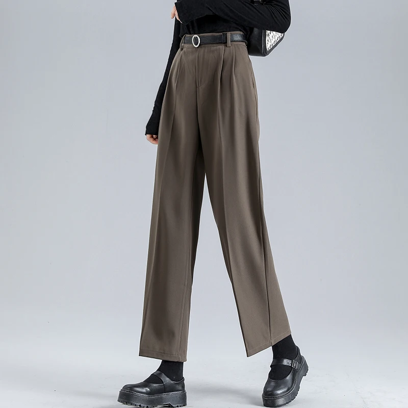 

Деловые черные женские прямые свободные брюки, новинка 2020, тонкие брюки с высокой талией, осенне-зимние дикие драпированные широкие брюки