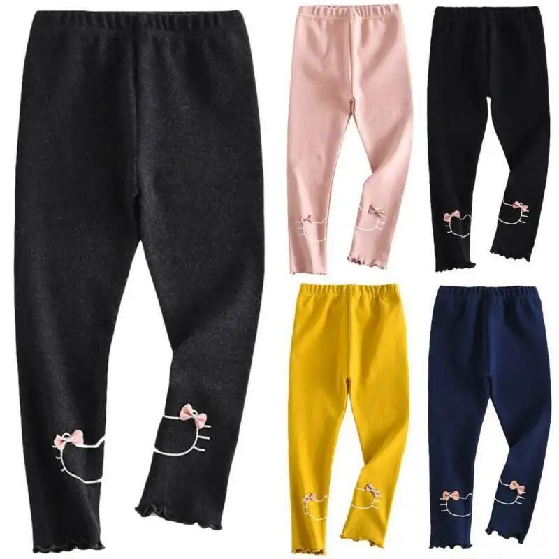 

Cotton Pants for Kids Girl Solid Color Bownot Stitching Casual Leisure Bottoms