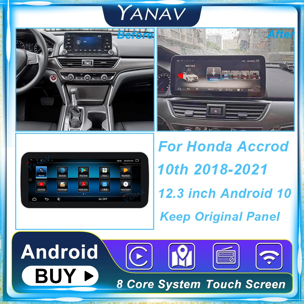 

Автомагнитола 12,3 дюйма для Honda Accord 10 2018-2021, Android, стереоприемник, Авторадио, 2 din, GPS-навигация, мультимедийный видеомагнитофон