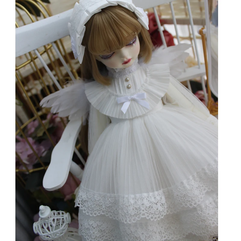 Платье для куклы BJD 1/6 1/4 белое платье + резинка волос крылья blyth аксессуары Одежда |