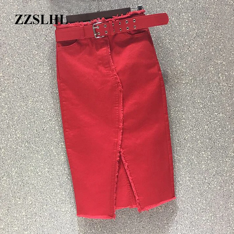 

Юбка-карандаш Женская из денима, Повседневная Эластичная джинсовая юбка-карандаш с бахромой, красная черная зеленая, весна-лето