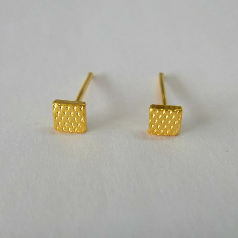 Серьги из чистого желтого золота 24k для женщин и девушек, квадратные серьги-гвоздики 0,66 г