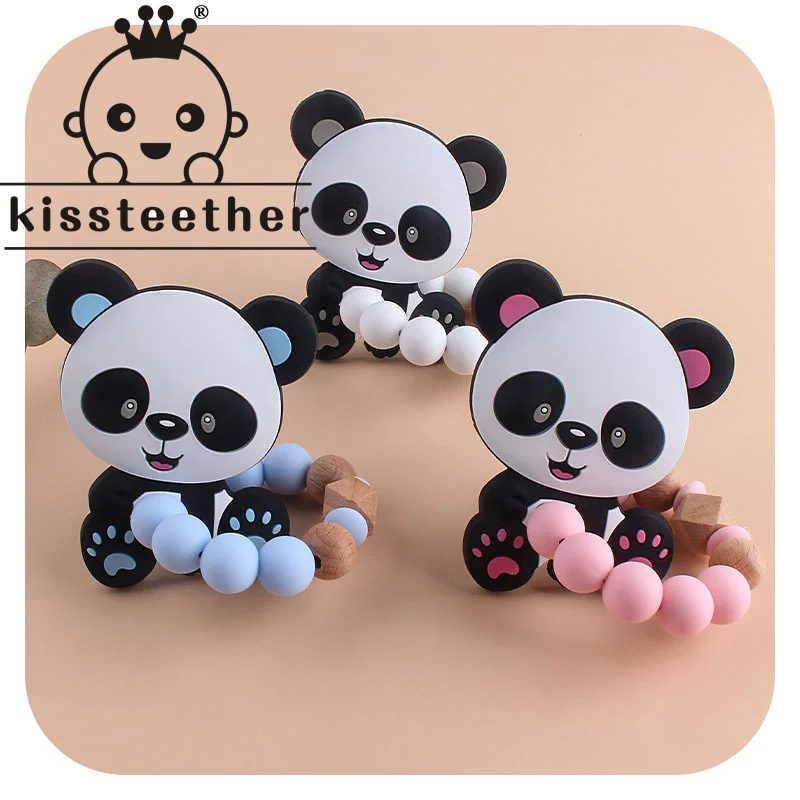 Kissteether-mordedor de silicona de grado alimenticio, pulsera con cuentas de silicona, palo Molar, productos para el cuidado del beb&eacute;, Panda, 1 Uds.-0