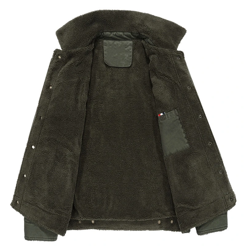 Мужская куртка-бомбер из хлопка и флиса зимняя теплая ветровка с меховым