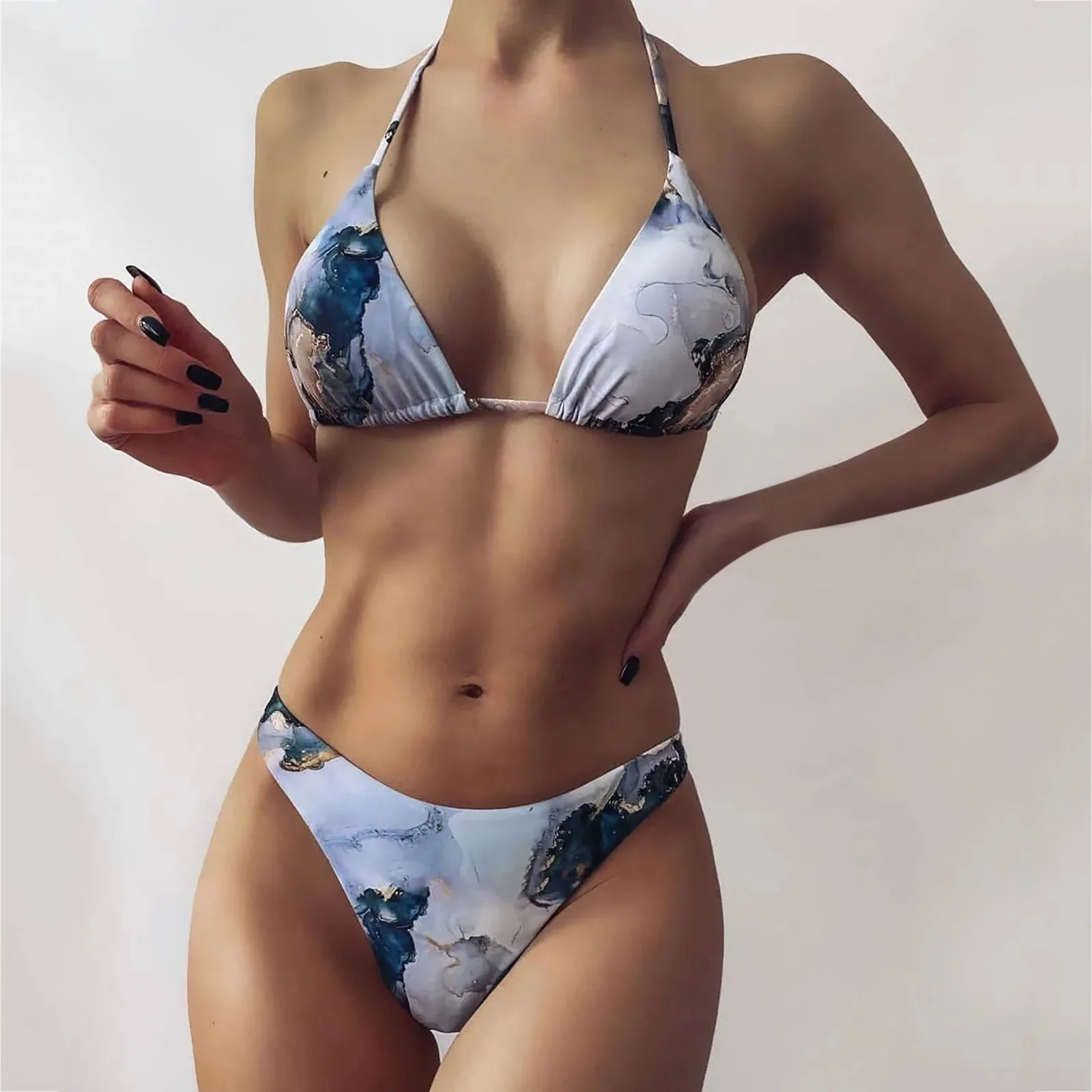 

Bikini 2021 Women's Sexy High Breast Contrast Gradient Bikini Set Two Piece Tankini Swimsuit Beachwear Bathing Monokini Swimwear