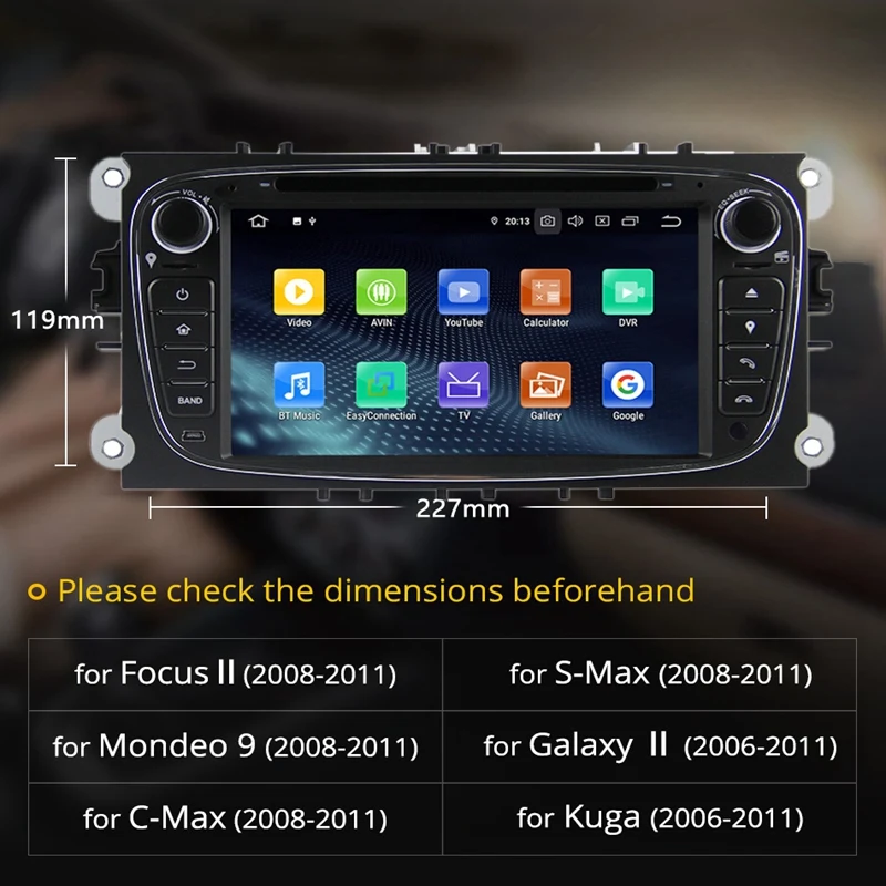 2 Din 7-дюймовый автомобильный DVD-проигрыватель на Android 9.0 с навигацией GPS, поддержкой WIFI, Bluetooth, аудио стерео и радио для Ford Focus.