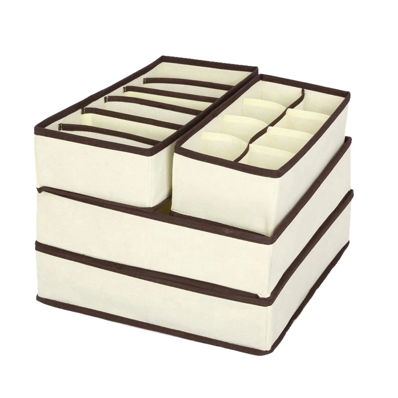 4pcs beige Urijk мульти-размер нижнее белье бюстгальтер ящик для хранения Органайзер Домашний для хранения для нижнего белья шарфы Носки Бюстгальтер Шкаф Органайзер INS - Цвет: 4pcs beige