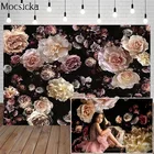 Украшением в виде больших цветов на рабочий стол с фон для фотосъемки с изображением розового цвета с цветочным узором для новорожденных портретный фон для дня рождения с декорацией задние планы для фотографирования для фотостудии