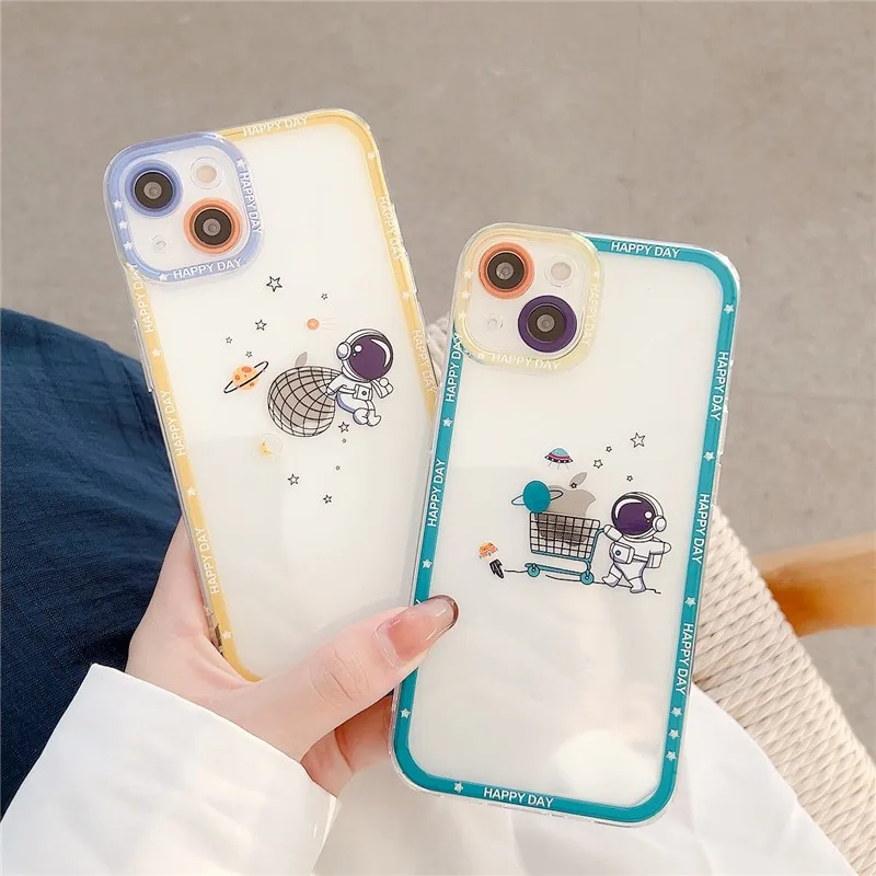 

Cute Clear Space Astronaut Anti-fall Couple's Soft Case For Iphone 11 12 13 Pro Max 7 8 Plus Xr X Xs Se 2020 Iphone Cover Fundas