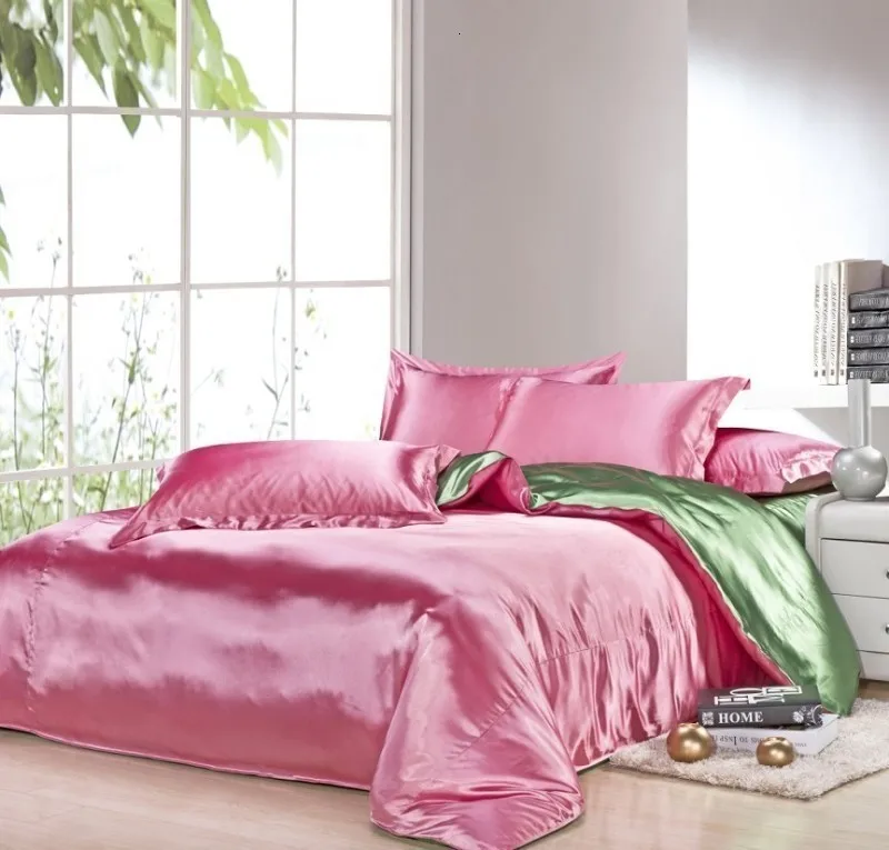 Jeefttby мягкий изумрудно-зеленый шелковый атлас 3-4 шт простыня сплошной цвет двойной имитация шелка сатин постельные принадлежности пододеяльник наволочка