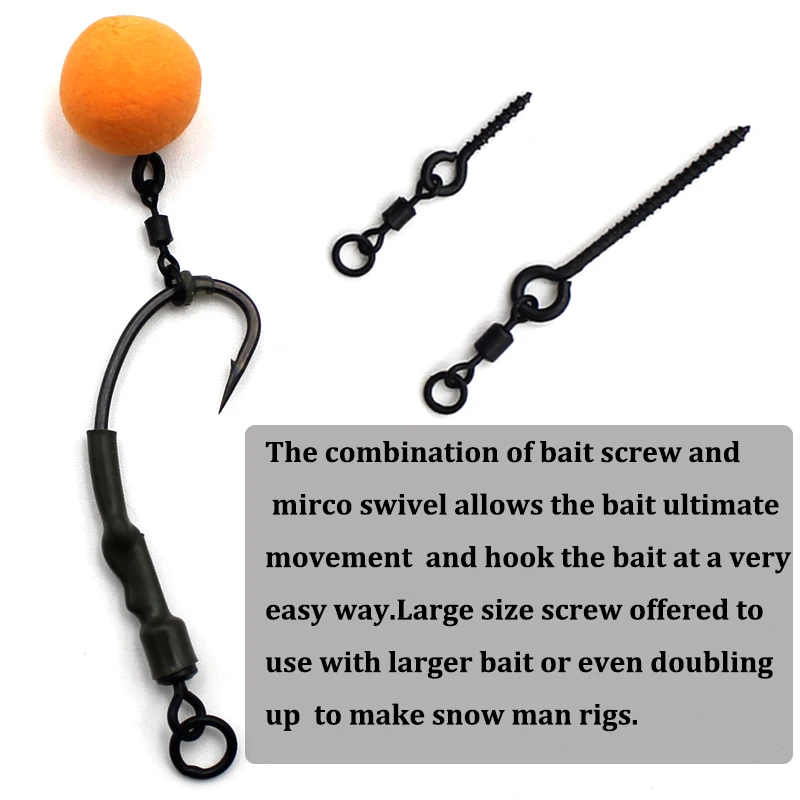 10pcs Carp Fishing Accessories 360° Bait Screw With Mirco Swivel for Ronnie rigs Spinner Snow man Rigs | Спорт и развлечения