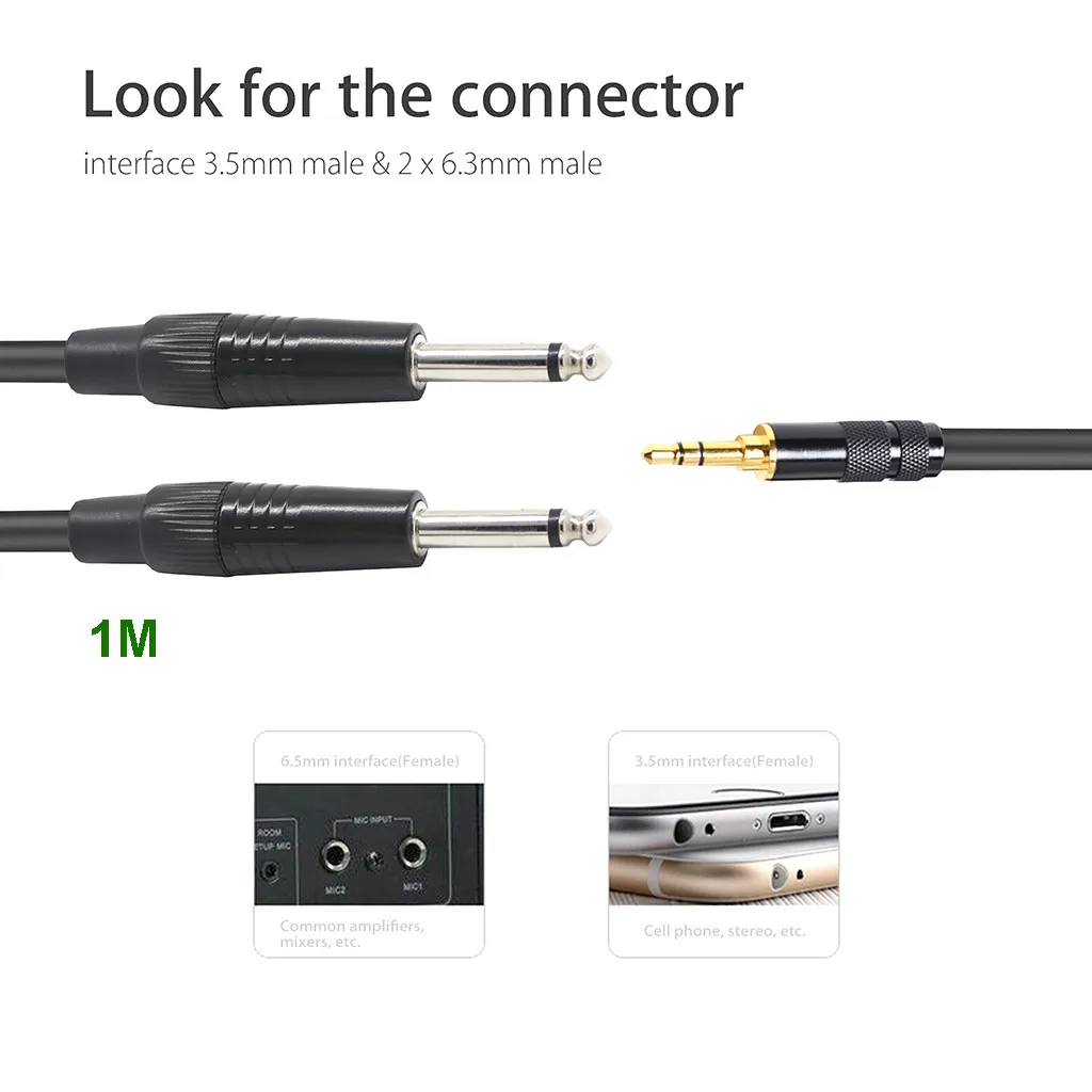 Мужской 3.5mm 1/8 до 6 35 мм 1/4 мужской разъем TRS стерео аудио AUX кабель для iPod 3/5 3 5