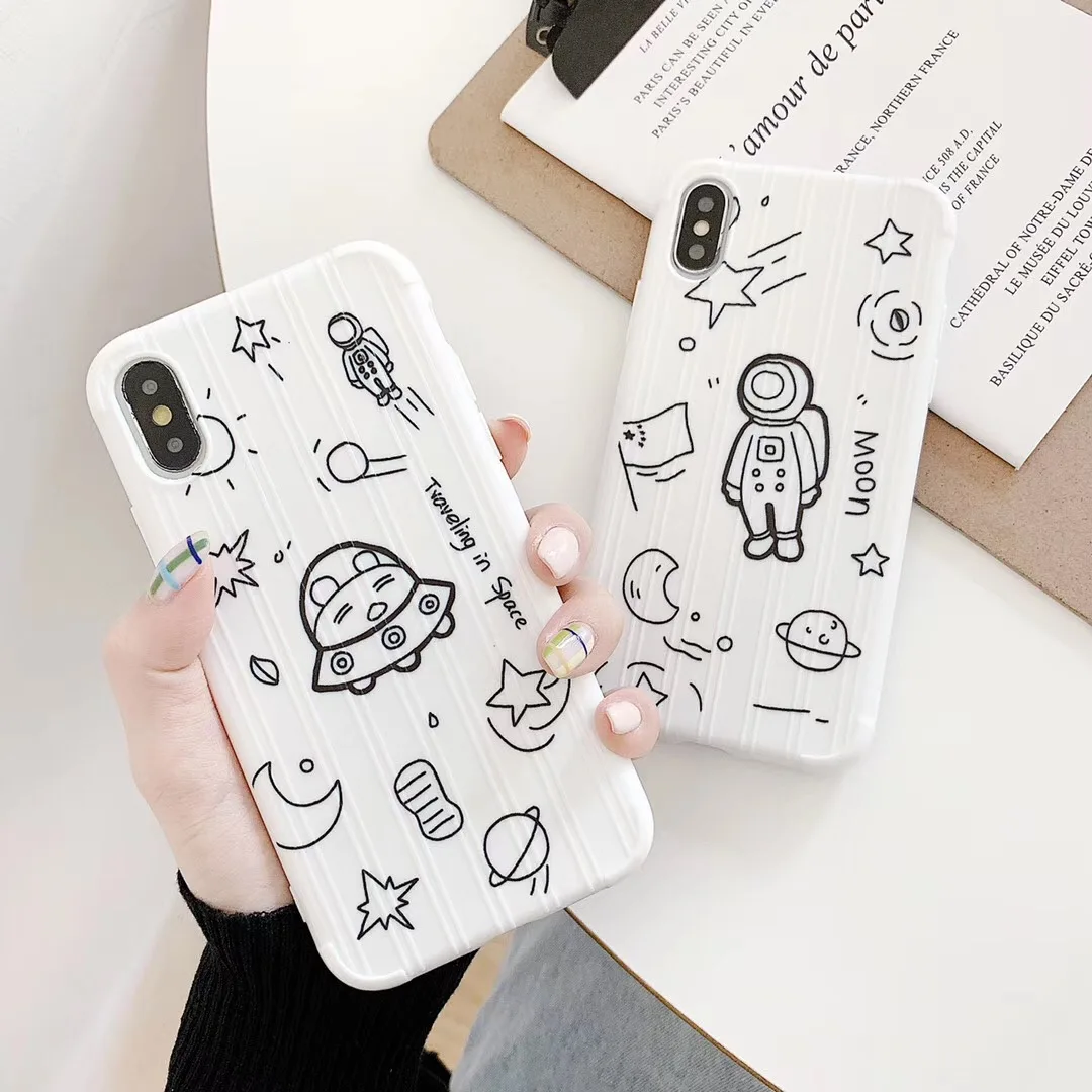 Простой эскиз черный белый космический ракета Луна астронавт чехол для телефона