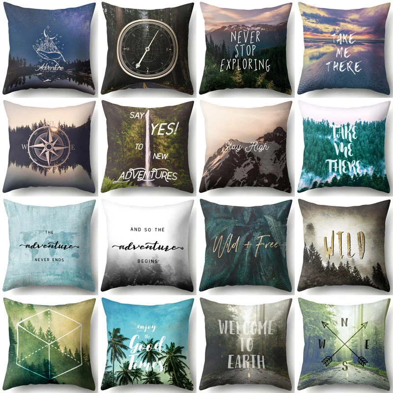 Чехол для подушки с надписью дерево лес полиэфирные домашний декор дивана чехол