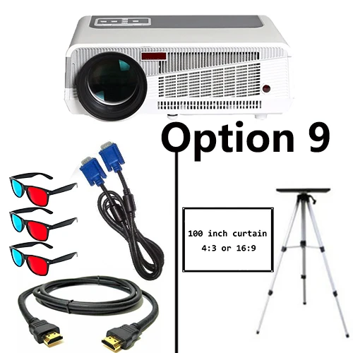 Option 9 Poner Saund светодиодный 86+ wifi светодиодный Android 6,0 умный проектор 1080P проектор 5500 люмен со штативом 10 м HDMI настенный кронштейн для штор - Цвет: Option 9