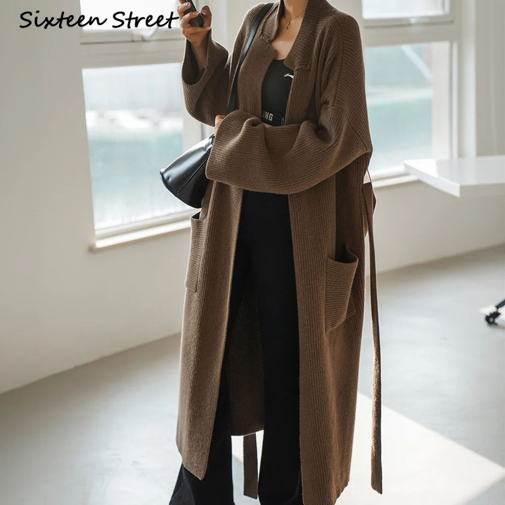 Женский шерстяной кардиган оверсайз вязаный винтажный свитер в Корейском стиле