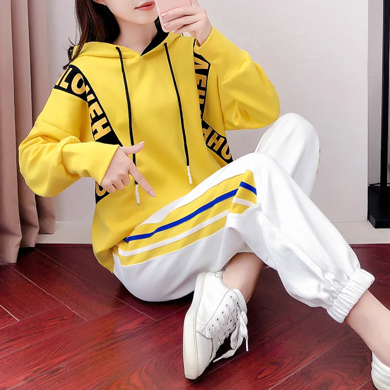 

2020 Autumn Women's Set Oversize Casual Sports Suit, Female Suit Fashion Korean-Style Loose Hooded Sweater Sweet Two-Piece