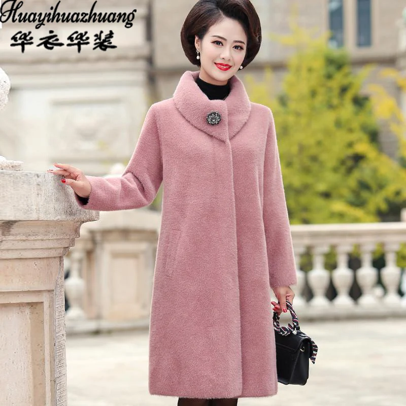 

2021 autumn and winter new style foreign mink velvet coat mid-length noble middle-aged and elderly women's thick woolen coat