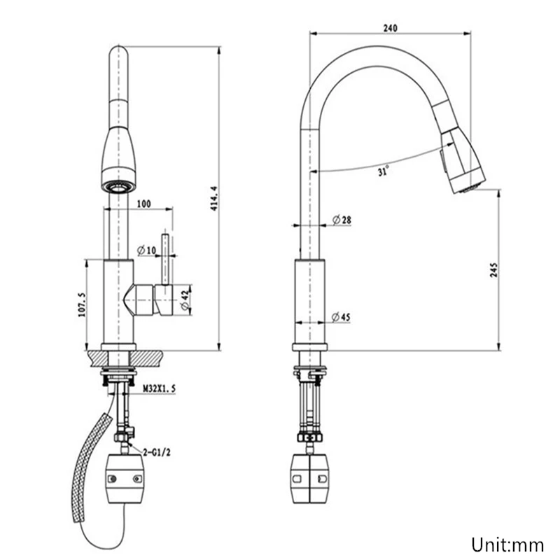 

Kitchen Sink Faucets Brass Pull Out Kitchen Sink Mixer Tap Single Handle Hot and Cold Kitchen Crane Deck Mounted White Faucets