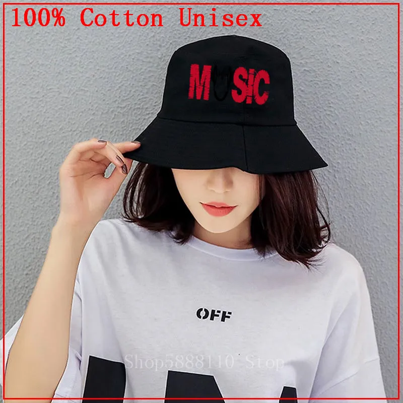 

Летняя Панама для женщин и мужчин с музыкальной темой, черная Панама, рыбацкая шляпа с Бобом, плоские кепки в стиле хип-хоп