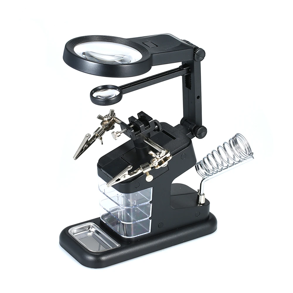 

FEITA LED Light Helping Hands Magnifier Station 3X 4.5X 25X Magnifying Glass Stand with Clamp & Alligator Clips for Soldering