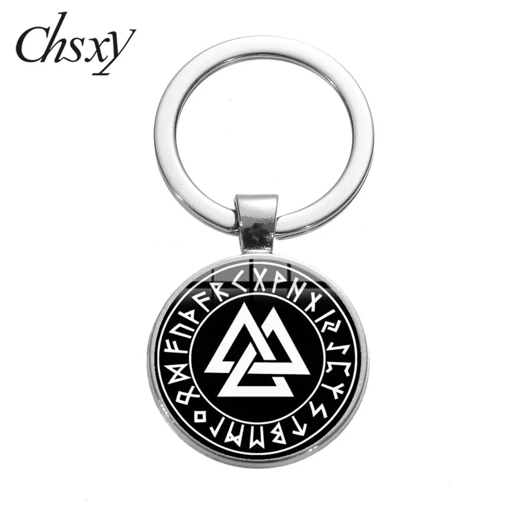 

CHSXY Viking Totem Pagan Amulet Key Chain Slavic Norway Valknut Art Photo Glass Dome Symbol Norse Warrior Keychain Jewelry Gifts