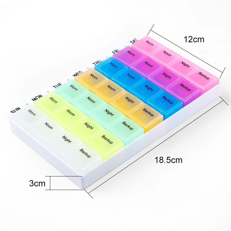 

28 Grid Weekly Pill Box Portable Medicine Storage Organizer 7 Days 4 Times a Day Morning Noon Night 28 Slots Pill Case Holder