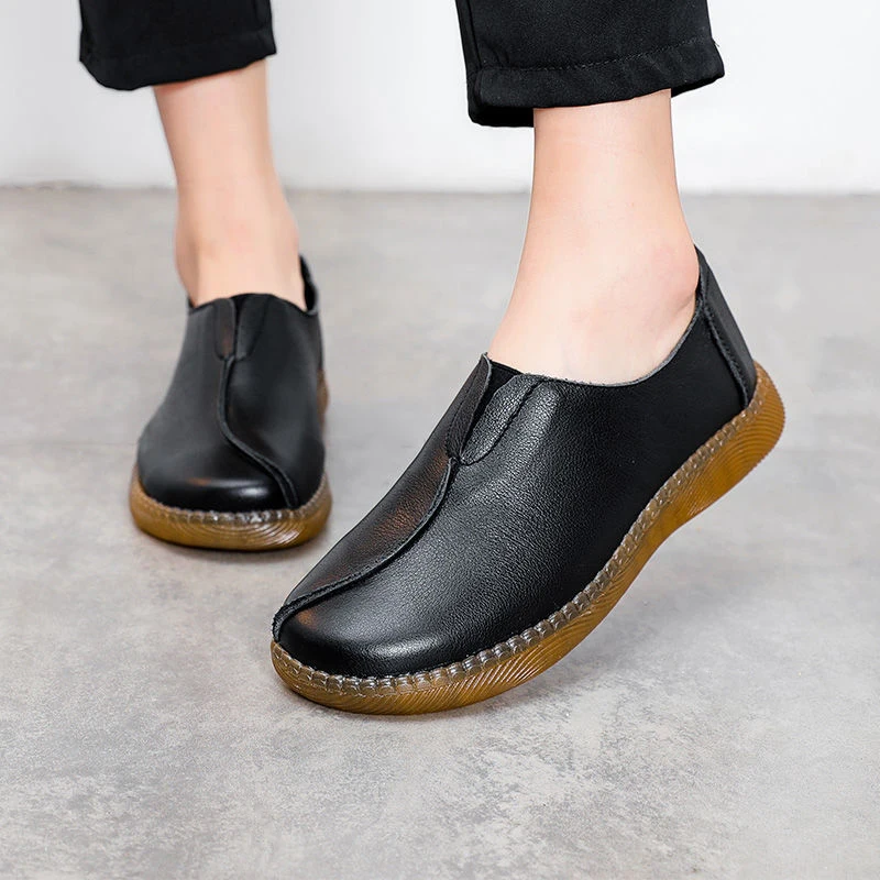 

Top Quality Wide Shoes Women's Genuine Leather Loafers Woman Black Ballet Flats Ladies Cowhide Leather Moccasins Driving Shoes