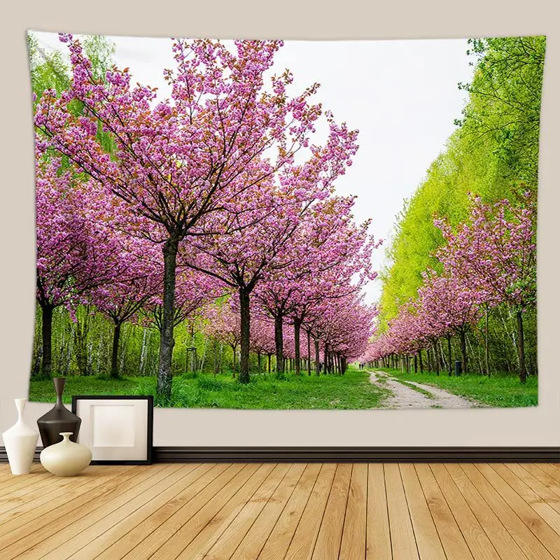 Розовый Вишневый настенный гобелен украшения для домашнего растения драп