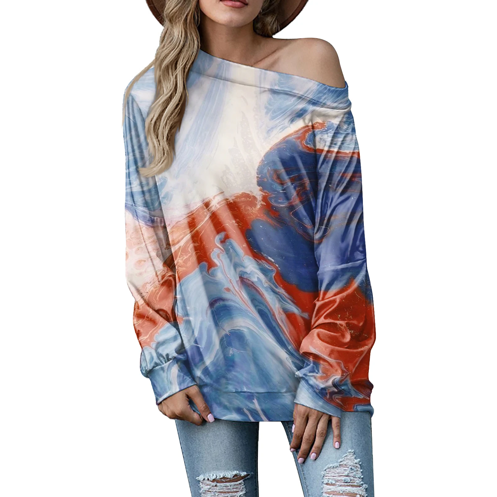 

Hawaiian Polynesian Stripe Print Ladies' Blouses Plus Size Tunics Long Sleeves Loose Off Shoulder Top Women's Tops Chiffon Shirt