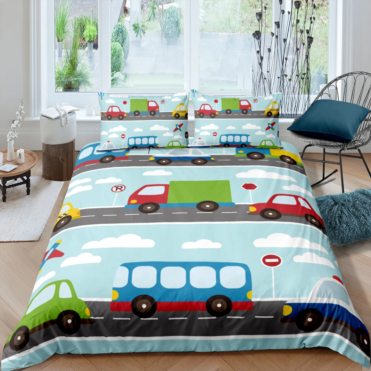 

Bedclothes 3D Car Quilt Cover Set Cartoon Comforter Covers and Pillow Slips Full Double Single Twin Queen King Size 180*210cm