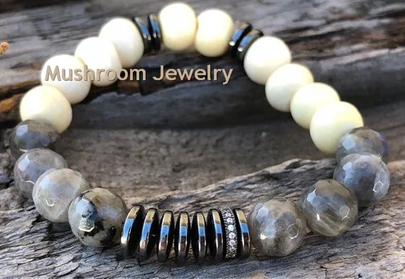 

River Stone And labradorite Bead Pave CZ Beaded ethnic bracelet womens bracelets jewelry