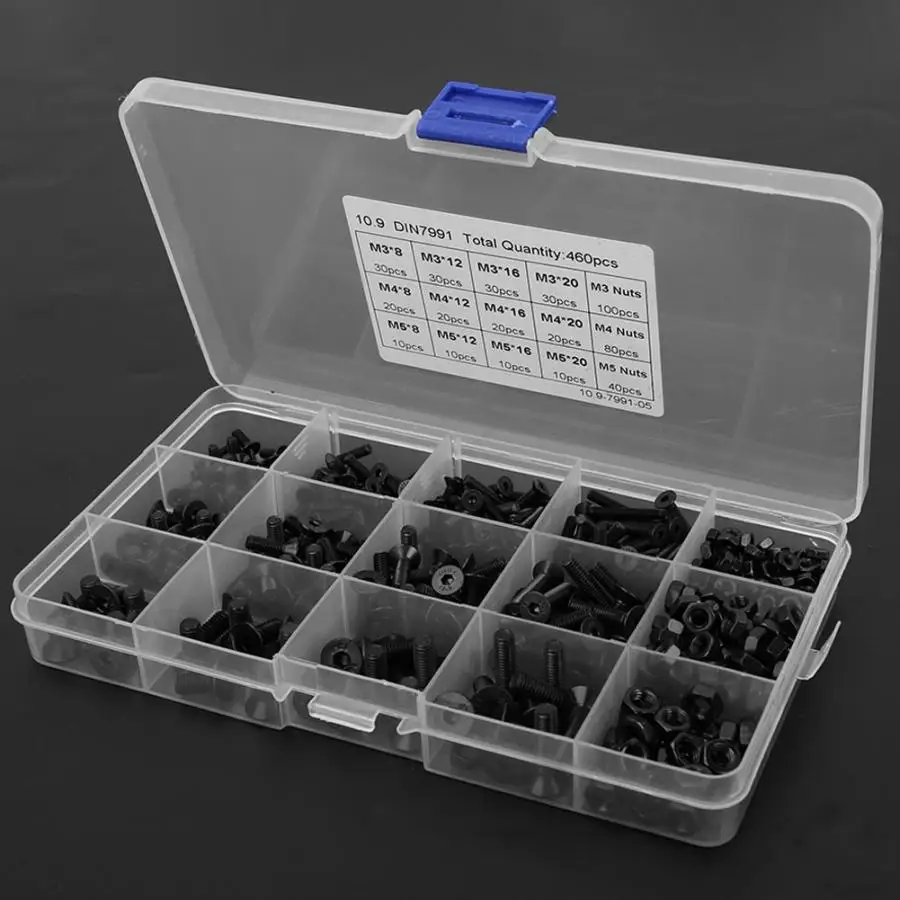 Набор винтов tornillos 460 шт. M3 M4 M5 Black Grade 10 9 с шестигранной головкой набор потайной