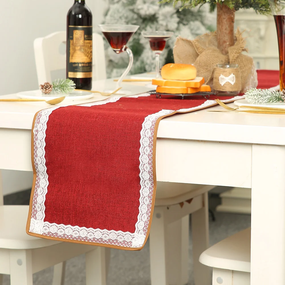 Льняная кружевная окантовка настольная дорожка натуральная домашняя ткань