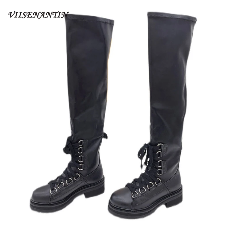 

Высококачественные длинные ботинки, Новые Красивые Ботинки Martin в стиле панк на толстом каблуке, 2021, повседневные эластичные ботинки из коро...