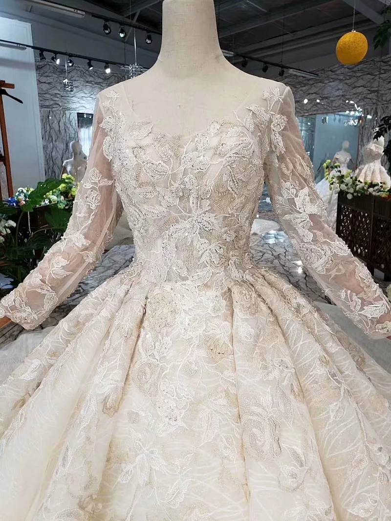 Женское свадебное платье со шлейфом SSYFashion роскошное кружевное невесты с длинным