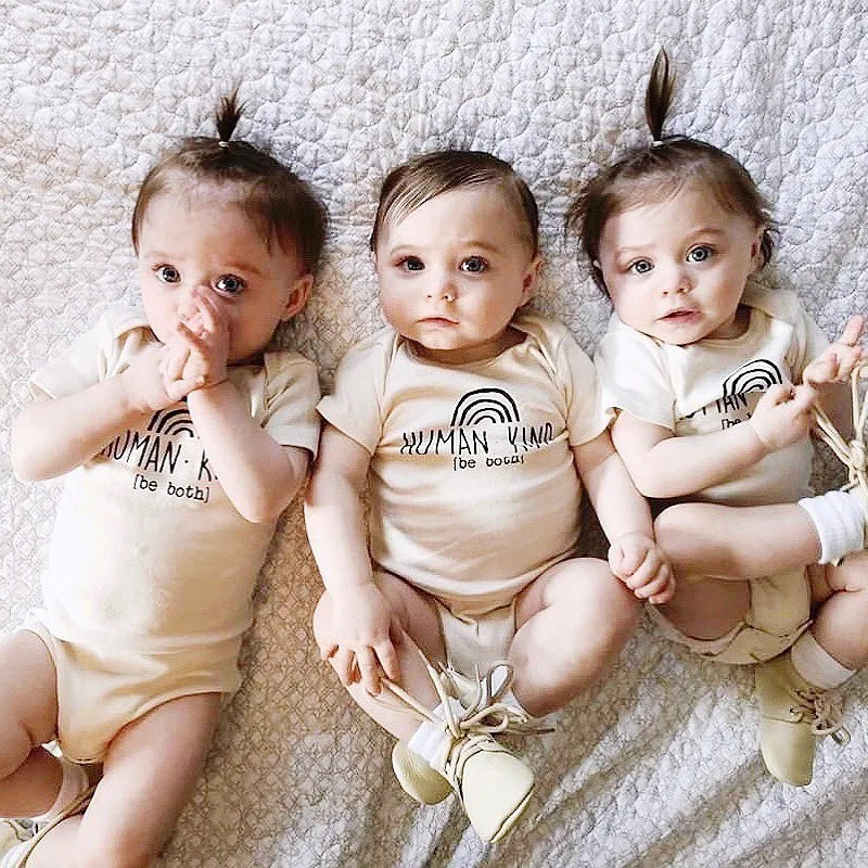 

Spring summer baby boy or girl shorts sleeve rainbow cotton gown romper onesie