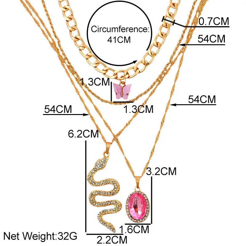 

Fashion Multi-layered Crystal Snake Geometry Chain Pendant Necklace For Women Butterfly Choker Necklaces Party Jewelry Gifts