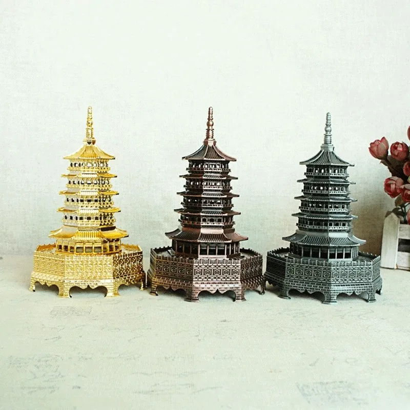 17cm Chinese Traditional Metal Architecture Leifeng Pagoda Tower White Snake Souvenir Hangzhou Ornament Gift Craft Feng Shui | Дом и сад