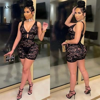 anjamanor black lace mesh sheer bodycon jumpsuit shorts sexy women romper summer 2021 club playsuit one piece outfits d42 ch17