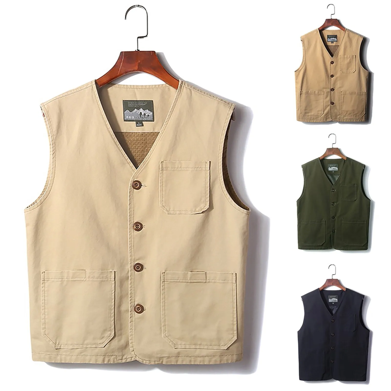 

Fashion Men's Casual Pure Colors Breathable Plus Size Vests Sleeveless Jackets Outdoor Fishing Waistcoats Clothing Cargo Coat#g3