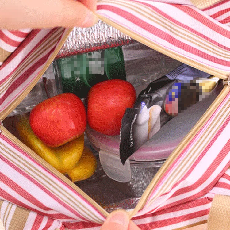 

Women Portable Lunch Bag Stripe Thermal Insulated Lunch Box Tote Cooler Bags Case Dinner Container School Food Storage Bags