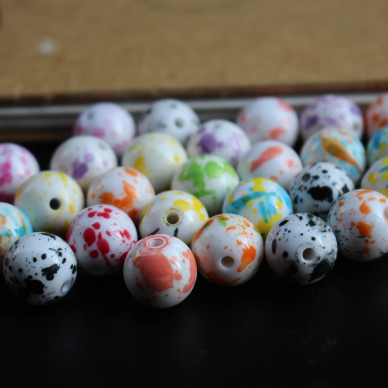 (30 шт./лот) 14 мм акриловые бусины с принтом разноцветные для изготовления