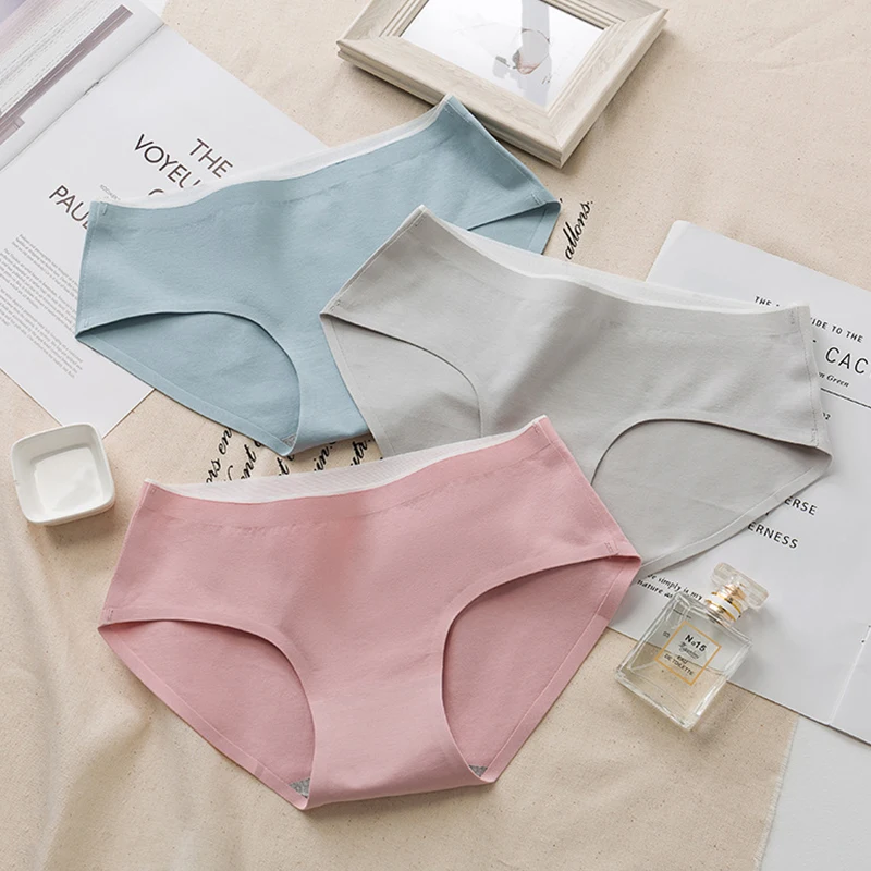 Новые Женские однотонные антибактериальные дышащие хлопковые трусики со
