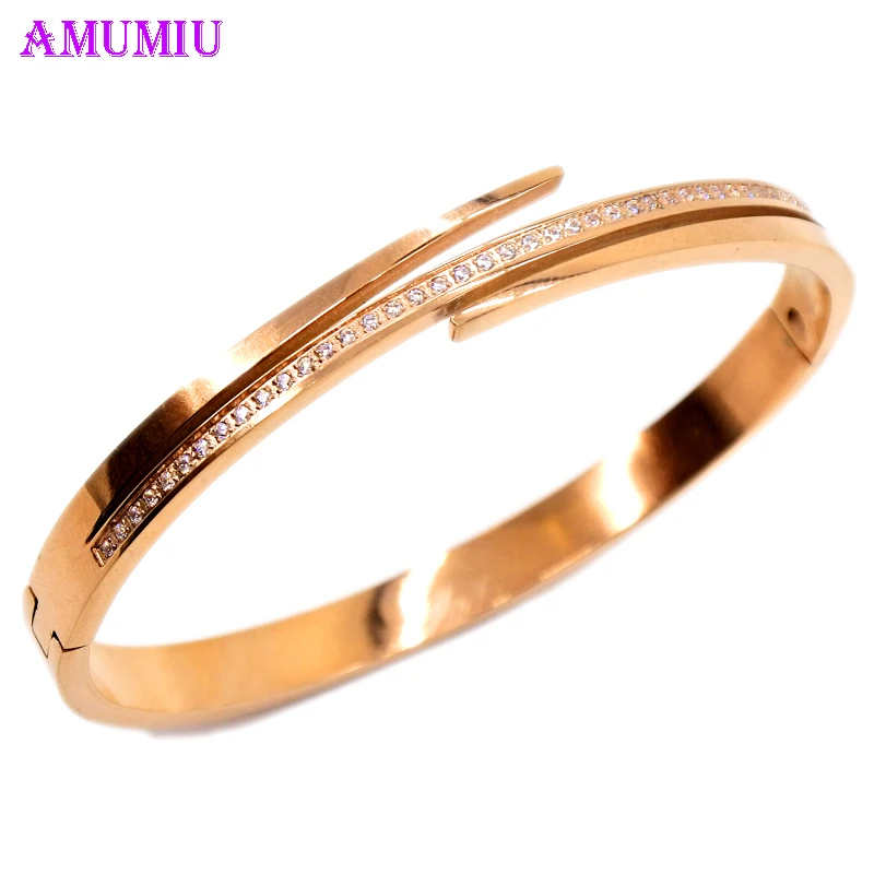 AMUMIU Bangles Rose Gold Bracelet Crystal Rhinestone Spiral Bangle for Women B066 | Украшения и аксессуары