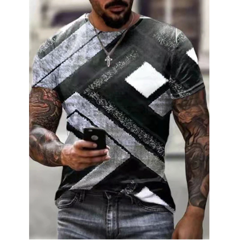 

Men'S Short Sleeve T-Shirt Fashion Streetwear Round Neck Colorful Geometric Casual Oversized Summer New