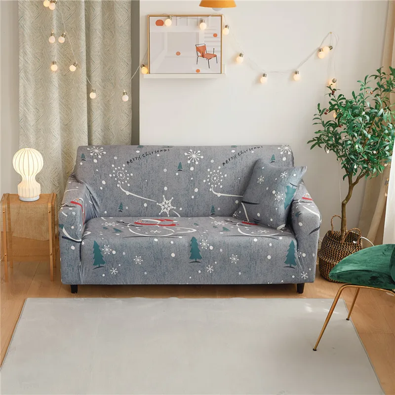 Christmas Style Couch Cover Cotton Elastic Sofa Cover for Living Room Slipcovers Sofa Towel Single/Two/Three/Four-seater